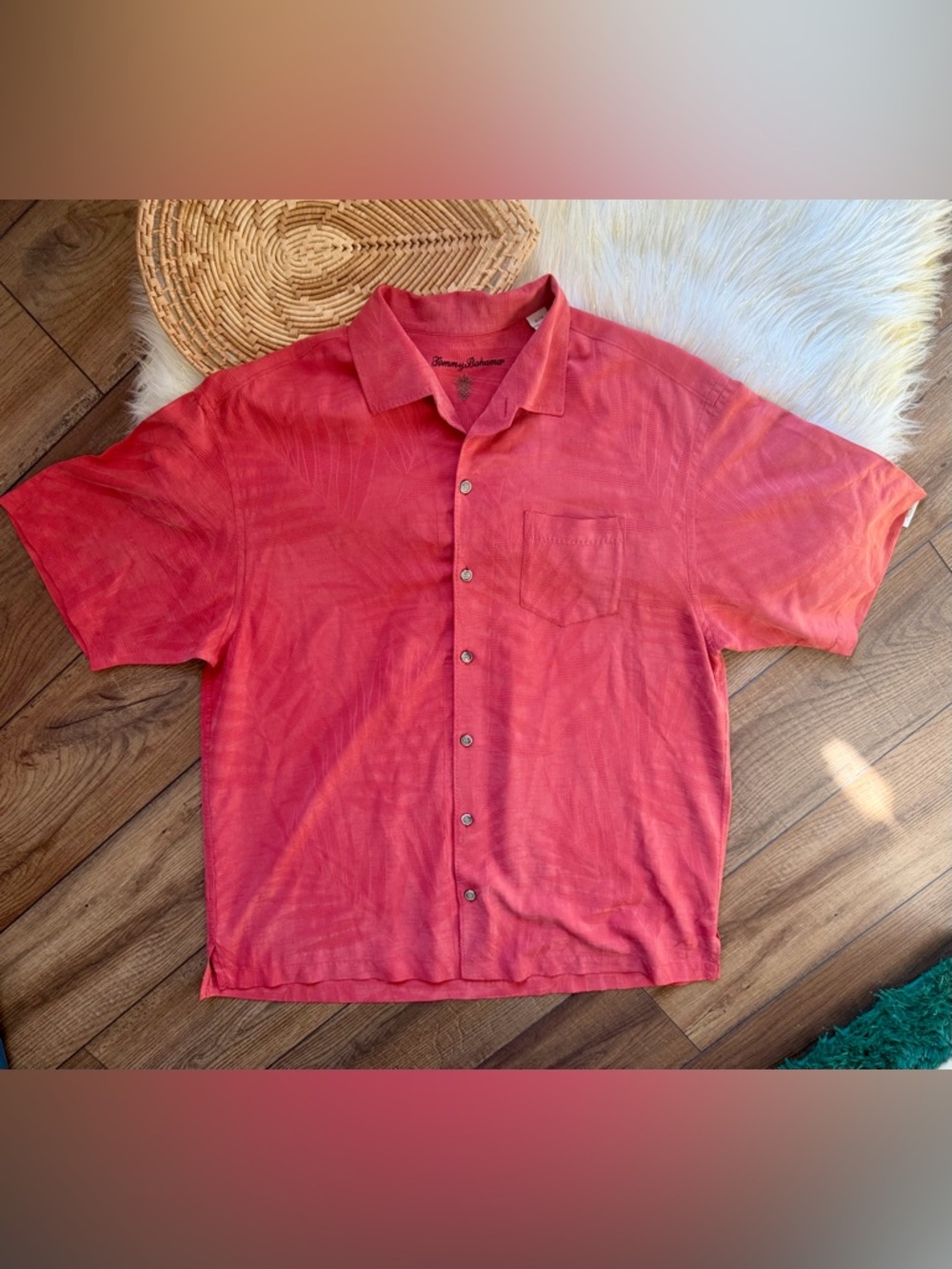 Tommy Bahama Rust Red Silk Palm Leaves Short Sleeve Button Down Shirt Size XL